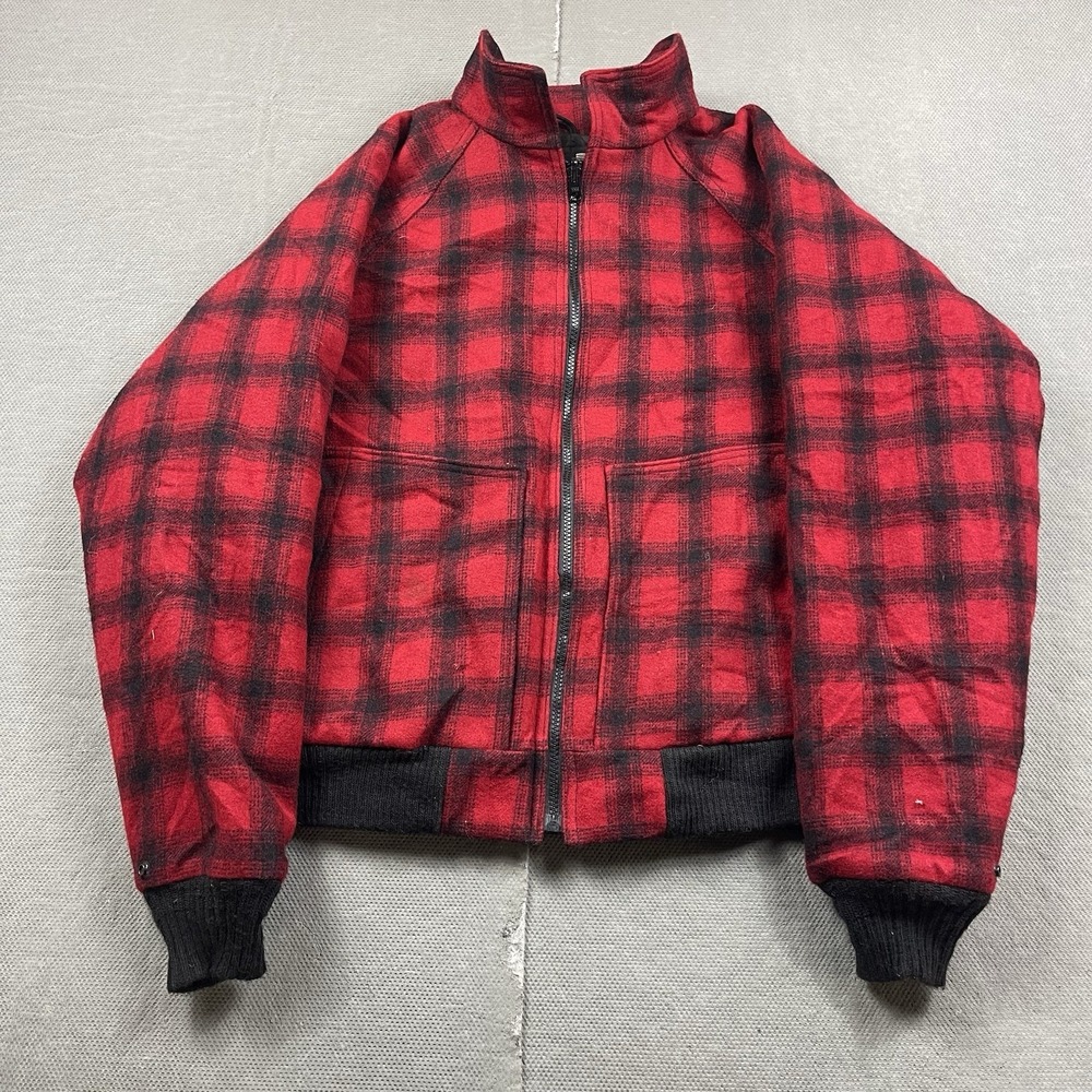 Vintage Woolrich Mens XL Red Buffalo Plaid Wool‎ Cropped Bomber Jacket Lined USA
